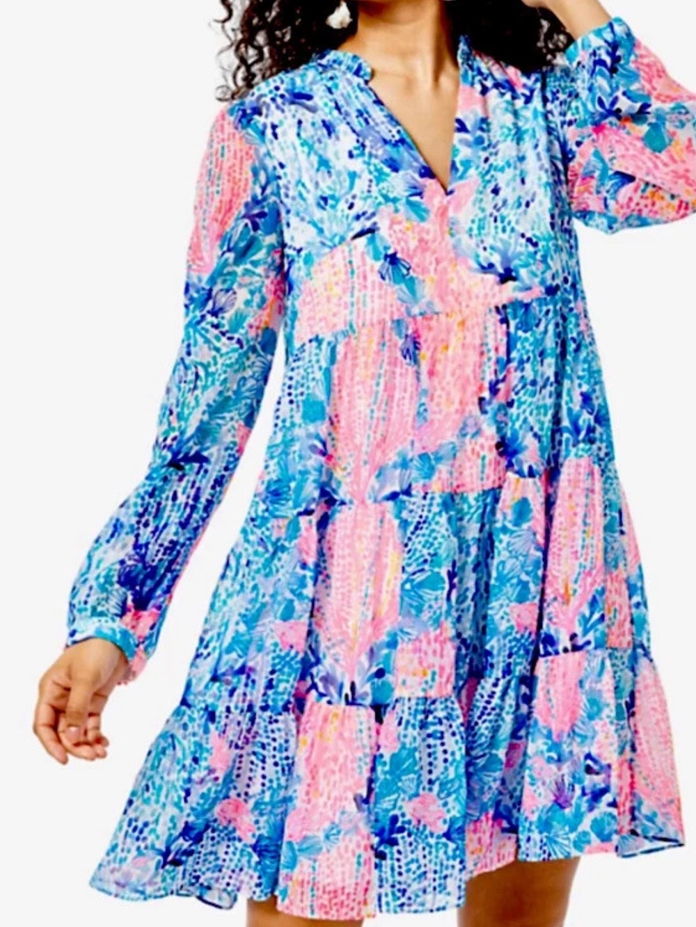 NWOT Lilly Pulitzer Sz 4 Sarita Silk Metallic Swing Dress Resort Sway With Me - Picture 1 of 9